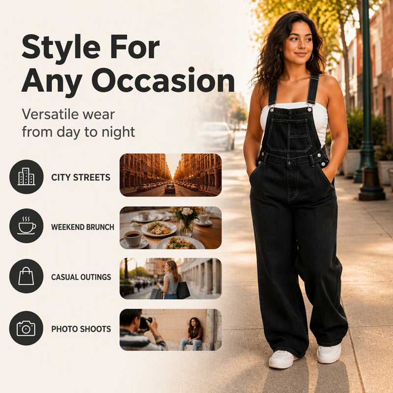 🖤Black Friday Sale:50% OFF🖤👖 Women's Wide-Leg Denim Overalls | Casual Loose Fit Jumpsuit with Pockets