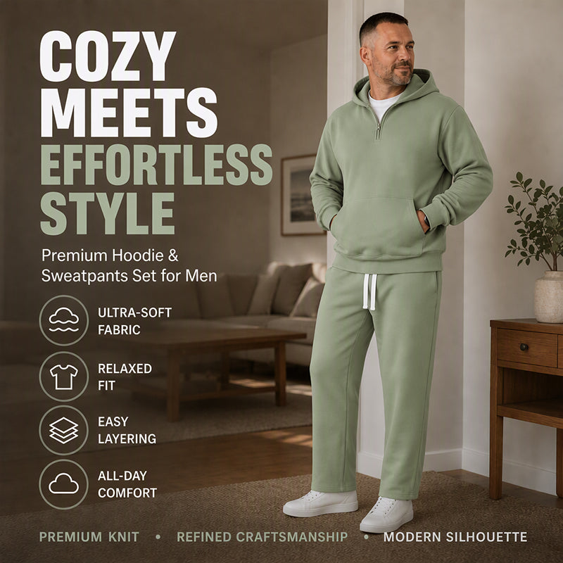 🖤Black Friday Sale:50% OFF🖤 🏃‍♀️ Men's Casual Half-Zip Hoodie & Wide-Leg Pants Set
