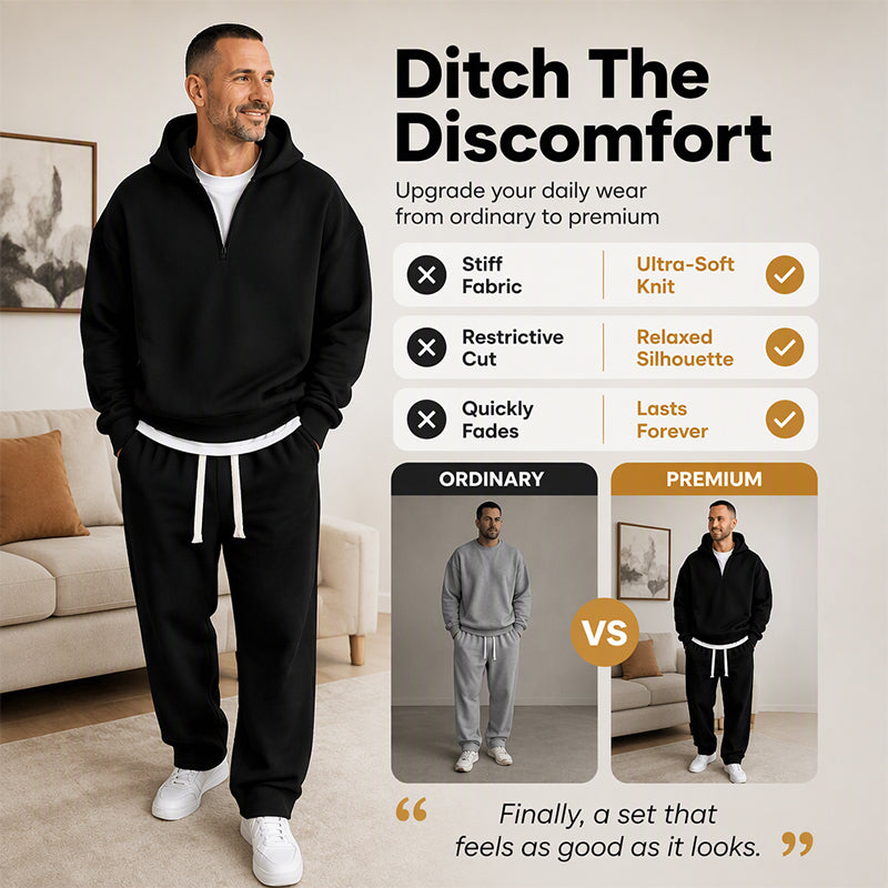 🖤Black Friday Sale:50% OFF🖤 🏃‍♀️ Men's Casual Half-Zip Hoodie & Wide-Leg Pants Set