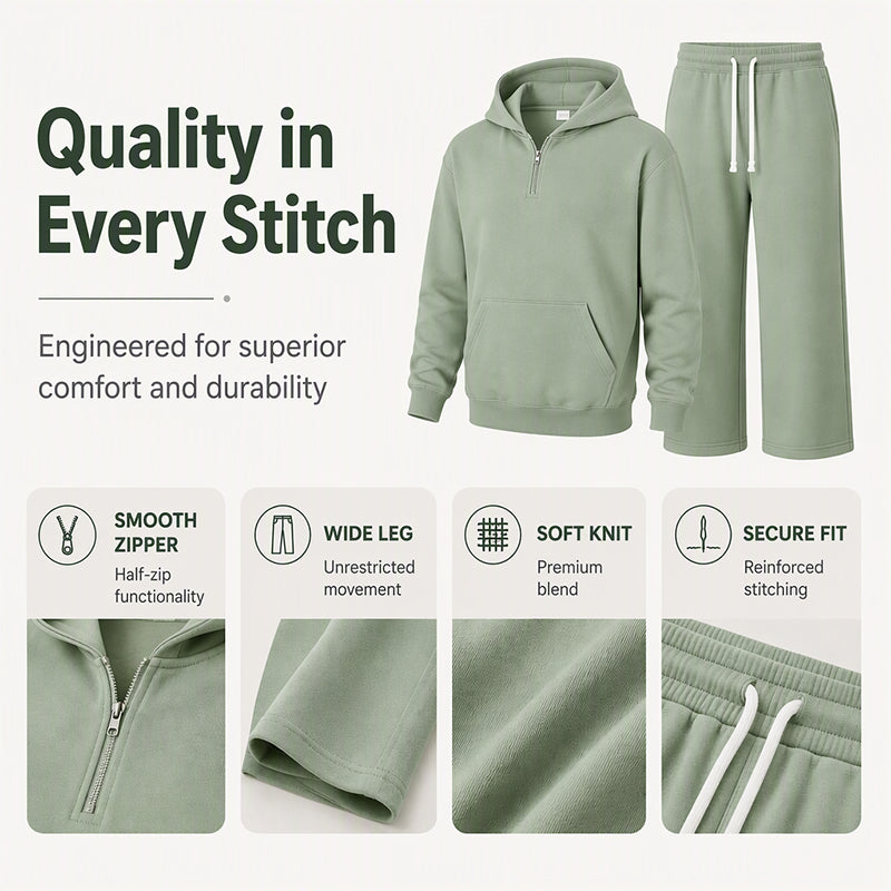 🖤Black Friday Sale:50% OFF🖤 🏃‍♀️ Men's Casual Half-Zip Hoodie & Wide-Leg Pants Set