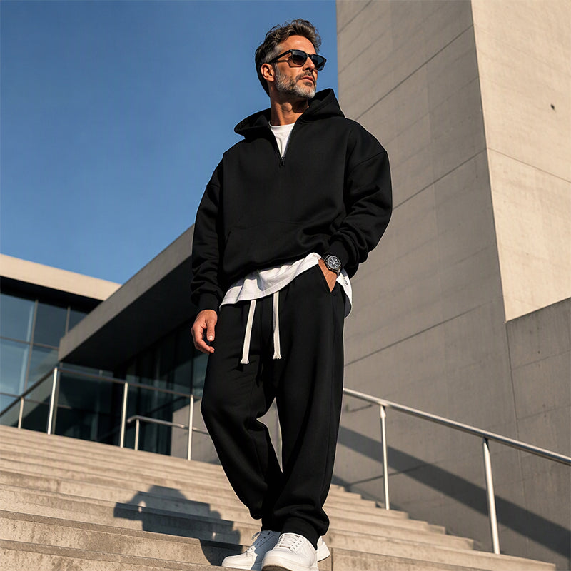 🖤Black Friday Sale:50% OFF🖤 🏃‍♀️ Men's Casual Half-Zip Hoodie & Wide-Leg Pants Set