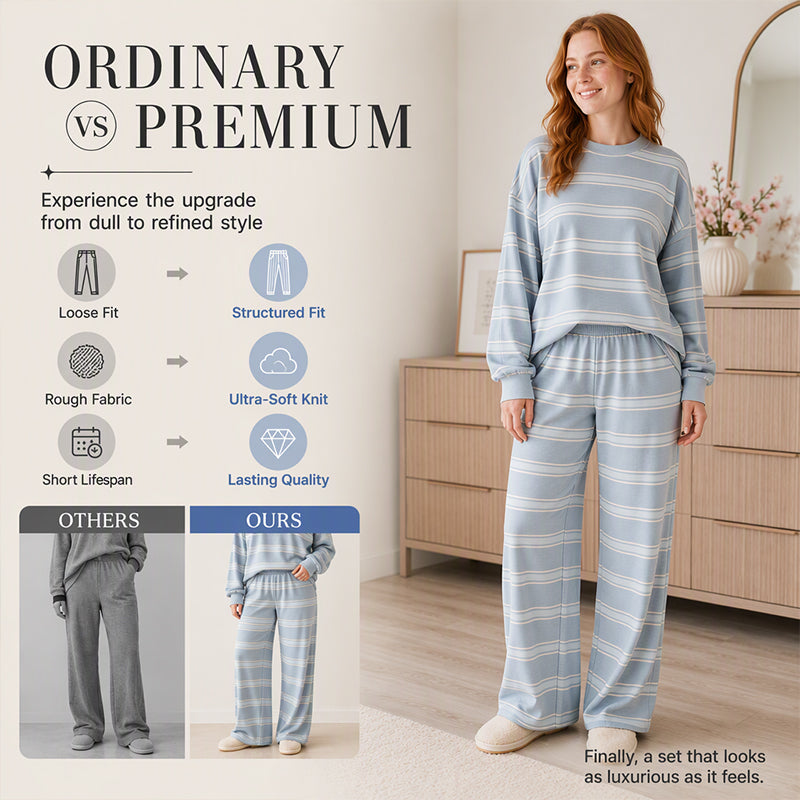 🖤Black Friday Sale:50% OFF🖤 Women's Striped Mock Neck Top & Wide-Leg Pants Set