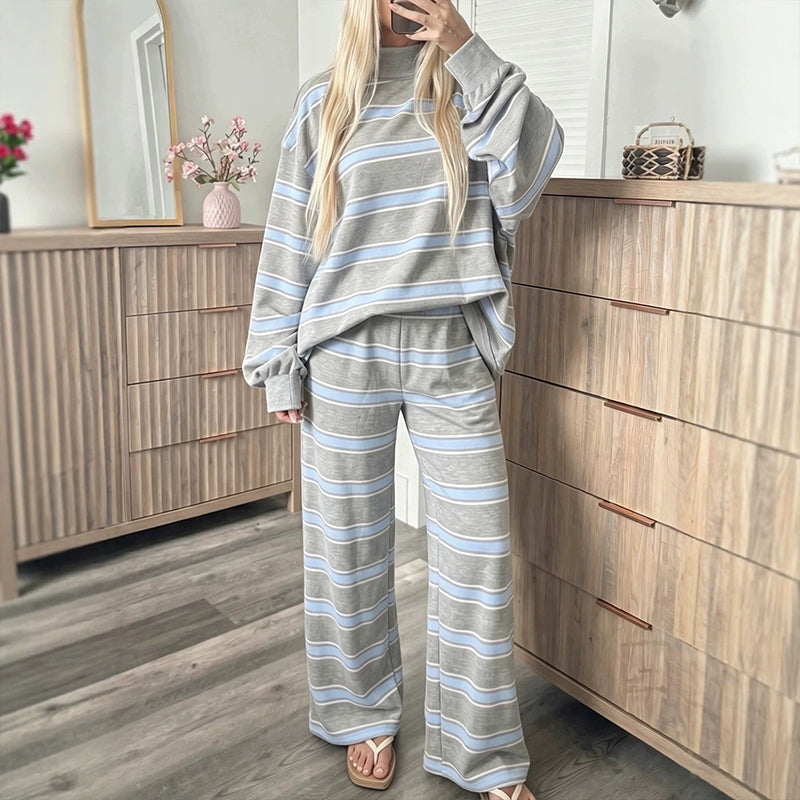 🖤Black Friday Sale:50% OFF🖤 Women's Striped Mock Neck Top & Wide-Leg Pants Set