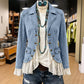 🖤Black Friday Sale:50% OFF🖤 Women's Notch Lapel Denim Jacket with Lace Hem