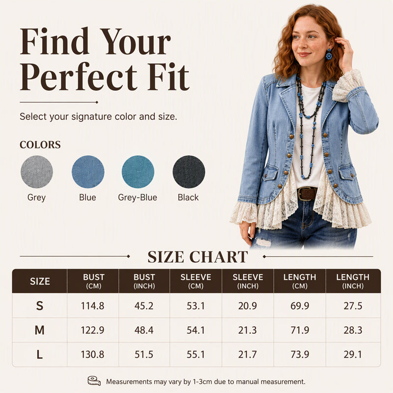 🖤Black Friday Sale:50% OFF🖤 Women's Notch Lapel Denim Jacket with Lace Hem
