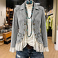 🖤Black Friday Sale:50% OFF🖤 Women's Notch Lapel Denim Jacket with Lace Hem