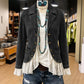 🖤Black Friday Sale:50% OFF🖤 Women's Notch Lapel Denim Jacket with Lace Hem