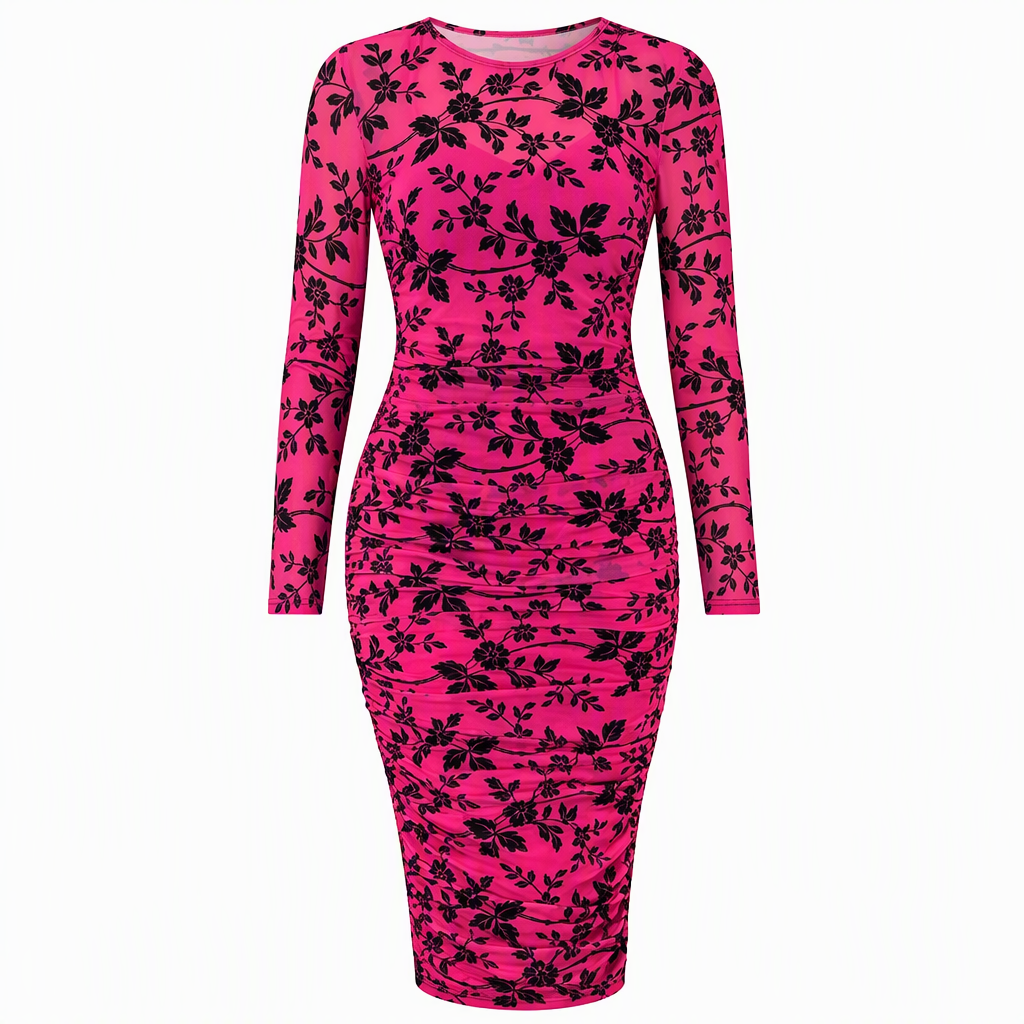 🖤Black Friday Sale:50% OFF🖤 🌹 Women's 2 Piece Dress Set with Long Sleeve Mesh Chain Print Bodycon Midi Dress and Inner Slip Dress