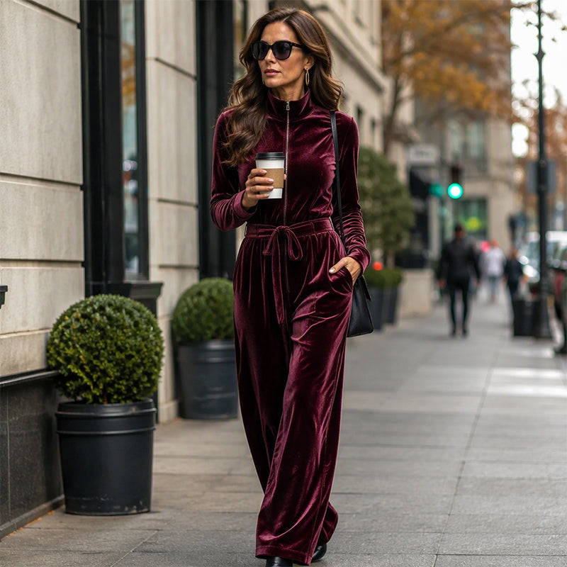 🖤Black Friday Sale:50% OFF🖤 Women's Chic Stand Collar Velvet Jumpsuit