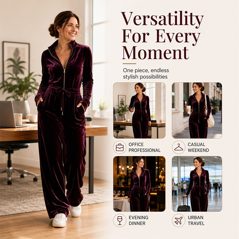 🖤Black Friday Sale:50% OFF🖤 Women's Chic Stand Collar Velvet Jumpsuit
