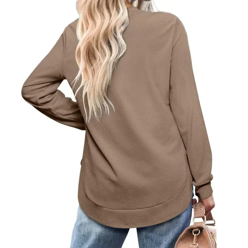 🖤Black Friday Sale:50% OFF🖤✨🍂 Women’s Solid High Low Hem Long-Sleeve Tops