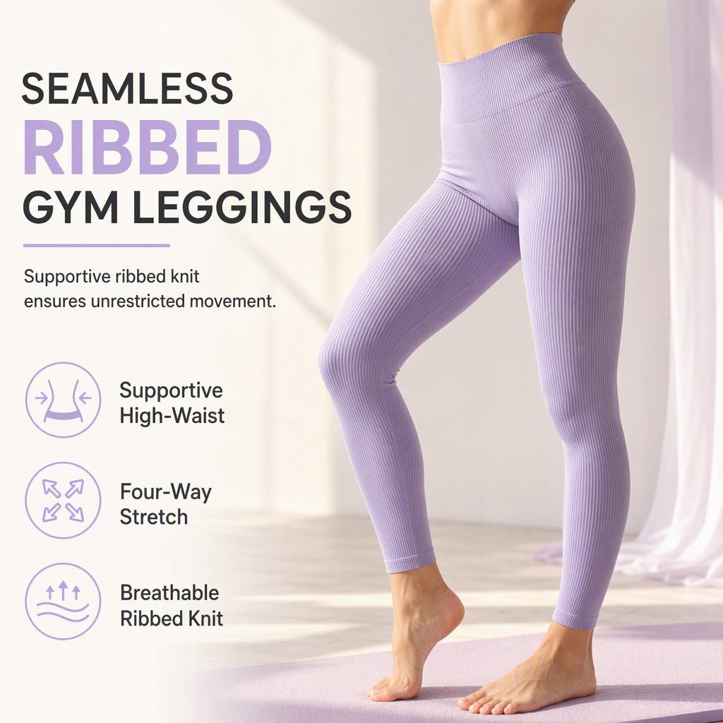 🖤Black Friday Sale:50% OFF🖤 🌺 High Waisted Seamless Ribbed Yoga Pants Workout Gym Leggings Athletic Tights