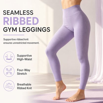 🖤Black Friday Sale:50% OFF🖤 🌺 High Waisted Seamless Ribbed Yoga Pants Workout Gym Leggings Athletic Tights