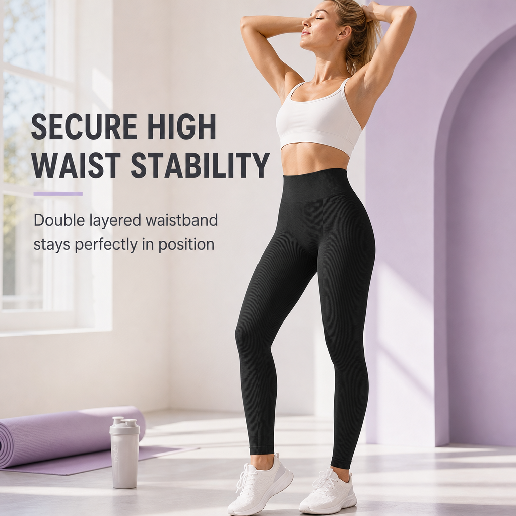 🖤Black Friday Sale:50% OFF🖤 🌺 High Waisted Seamless Ribbed Yoga Pants Workout Gym Leggings Athletic Tights