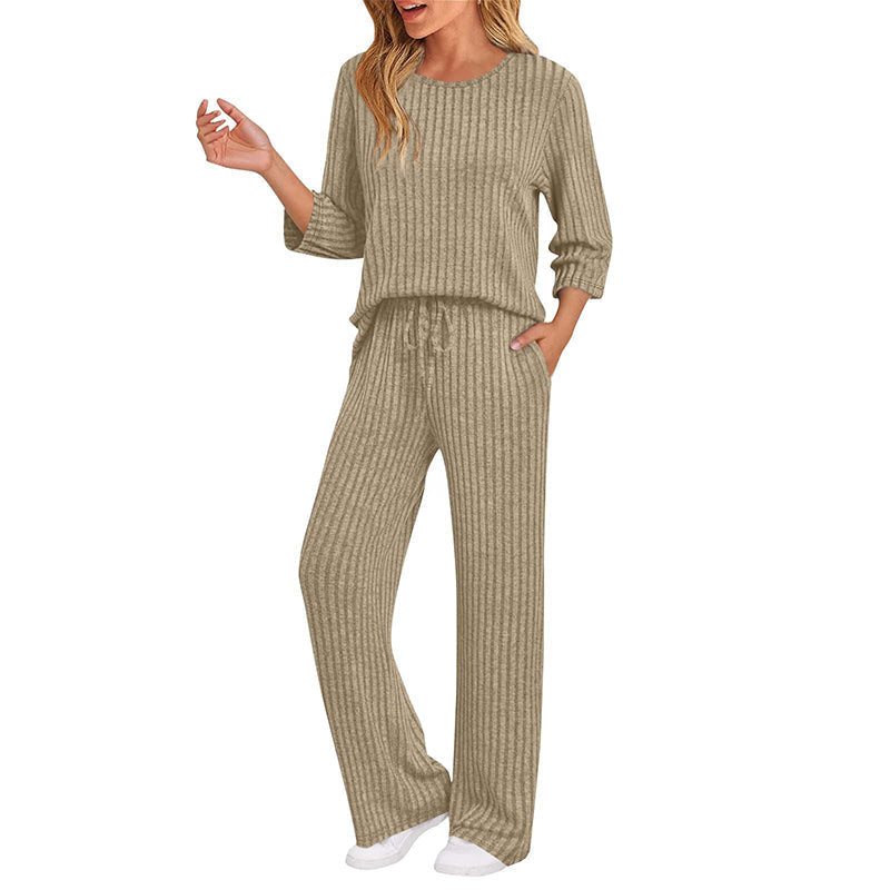 🔥🖤Black Friday Sale:50% OFF🖤👍✨Women's 2026 UK Ribbed Knit Top & Straight Pants Set