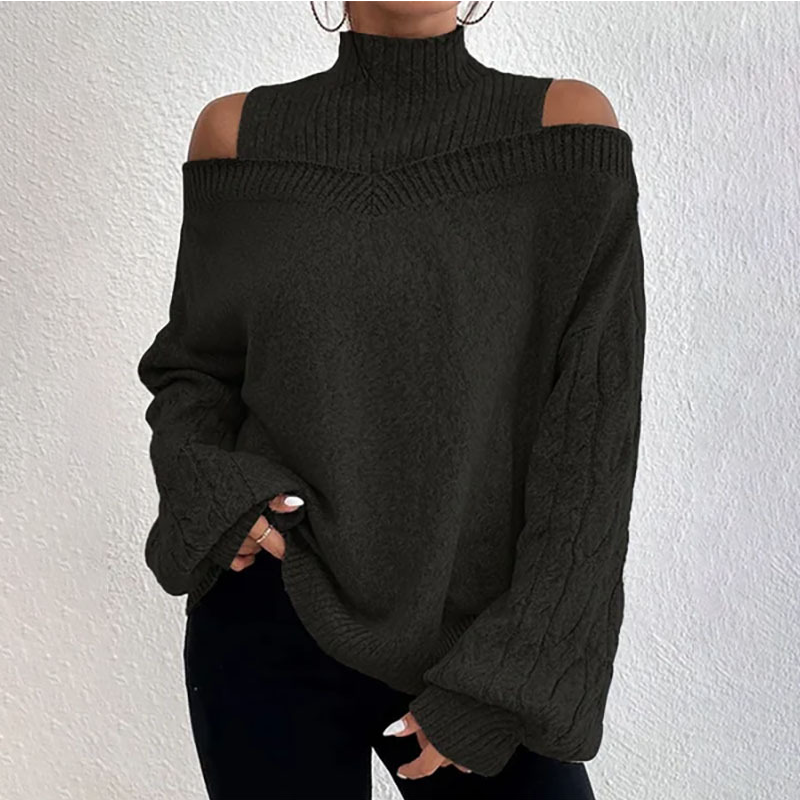 🖤Black Friday Sale:50% OFF🖤 ❄️ Women’s Fashion High Neck Off-Shoulder Knit Sweater