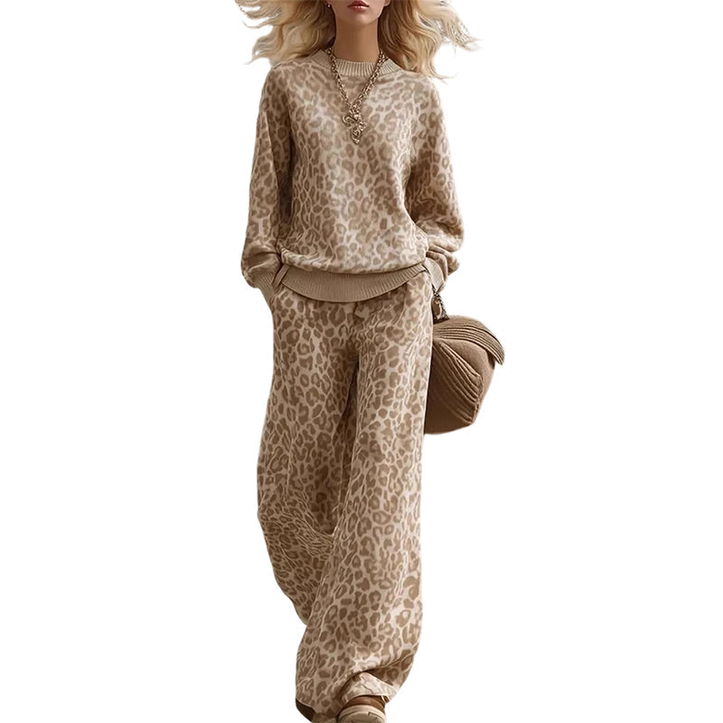 🖤Black Friday Sale:50% OFF🖤  🐆 Women's Leopard Print Sweatshirt & Wide-Leg Pants Set