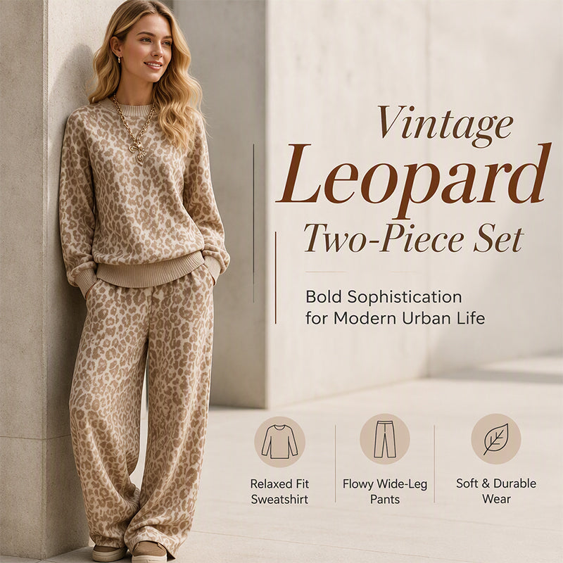 🖤Black Friday Sale:50% OFF🖤  🐆 Women's Leopard Print Sweatshirt & Wide-Leg Pants Set