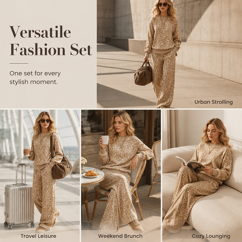 🖤Black Friday Sale:50% OFF🖤  🐆 Women's Leopard Print Sweatshirt & Wide-Leg Pants Set