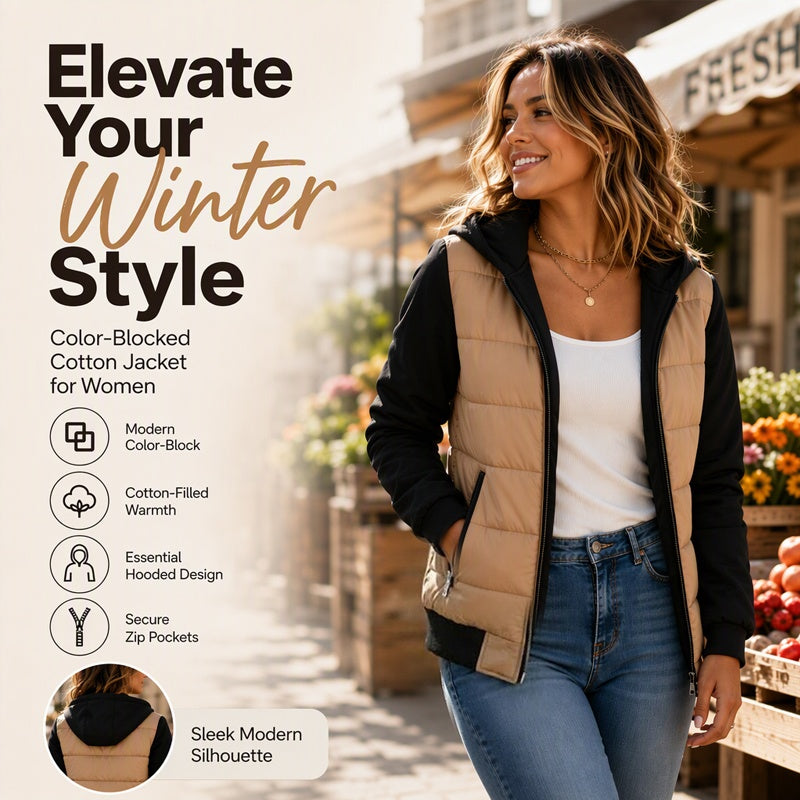 💖Black Friday Mega Deal – 50% off!💖🌸Women's Color-Block Padded Hooded Jacket