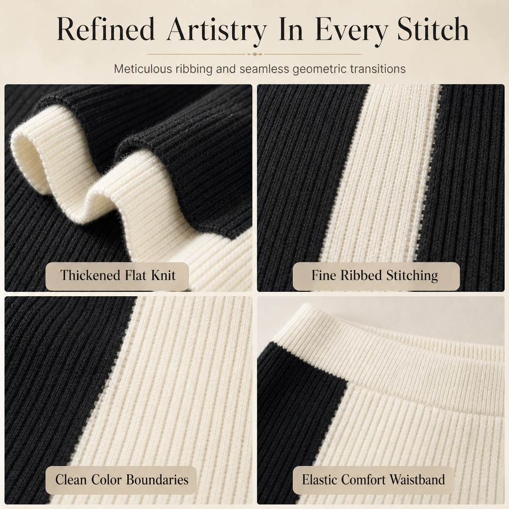 💖Black Friday Mega Deal – 50% off!💖 Women's Autumn Winter Color Block Knit 2-Piece Set Thickened Pullover Sweater and Skirt