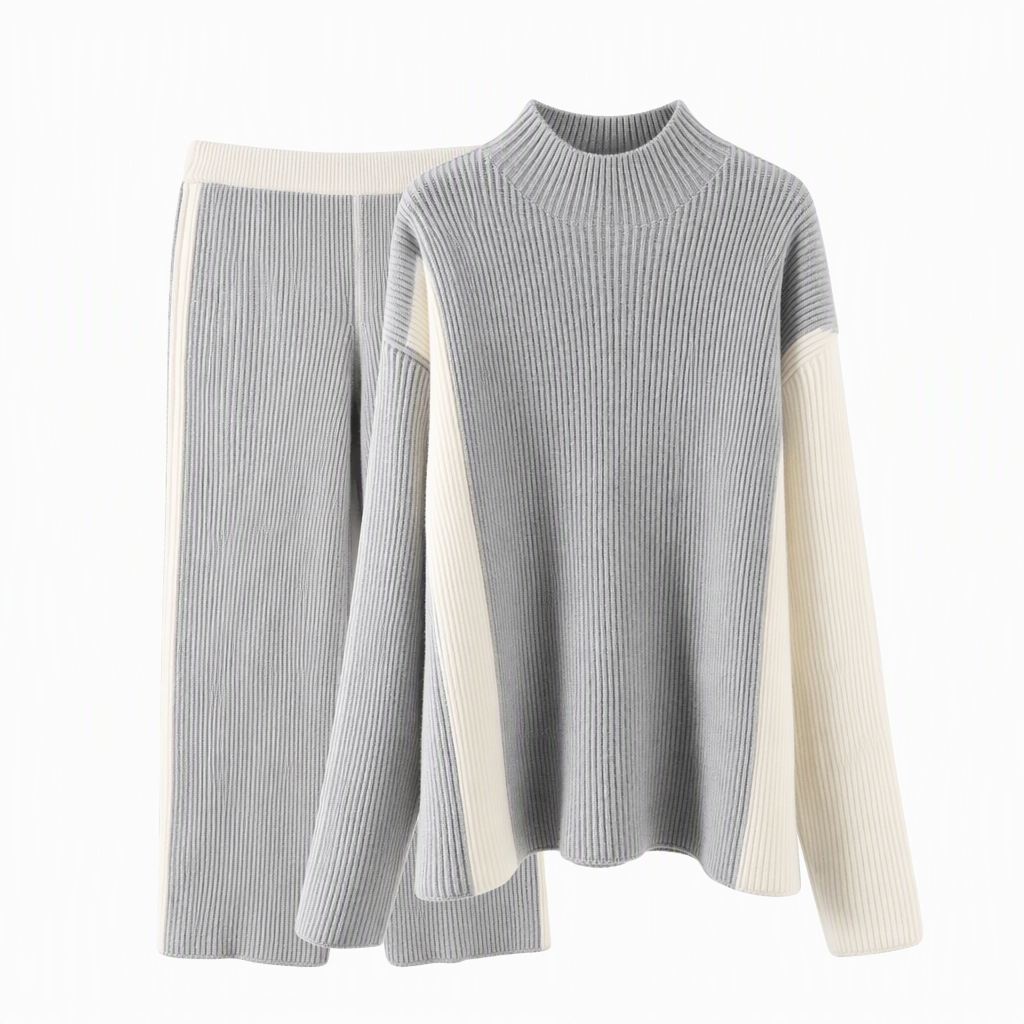 💖Black Friday Mega Deal – 50% off!💖 Women's Autumn Winter Color Block Knit 2-Piece Set Thickened Pullover Sweater and Skirt
