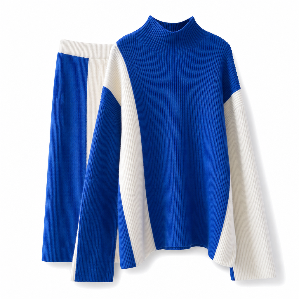 💖Black Friday Mega Deal – 50% off!💖 Women's Autumn Winter Color Block Knit 2-Piece Set Thickened Pullover Sweater and Skirt