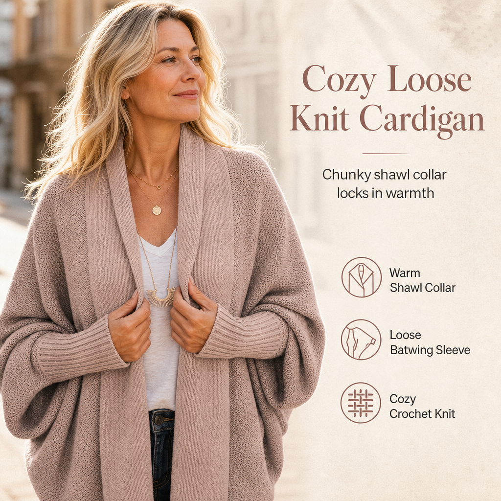 💖Black Friday Mega Deal – 50% off!💖 Women's Loose Batwing Sleeve Knit Cardigan Open Front Shawl for Autumn and Winter