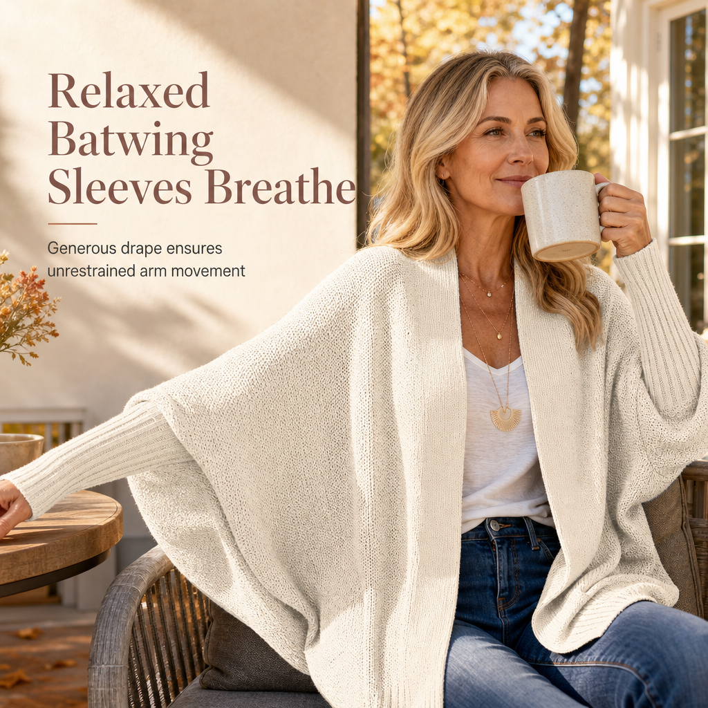 💖Black Friday Mega Deal – 50% off!💖 Women's Loose Batwing Sleeve Knit Cardigan Open Front Shawl for Autumn and Winter