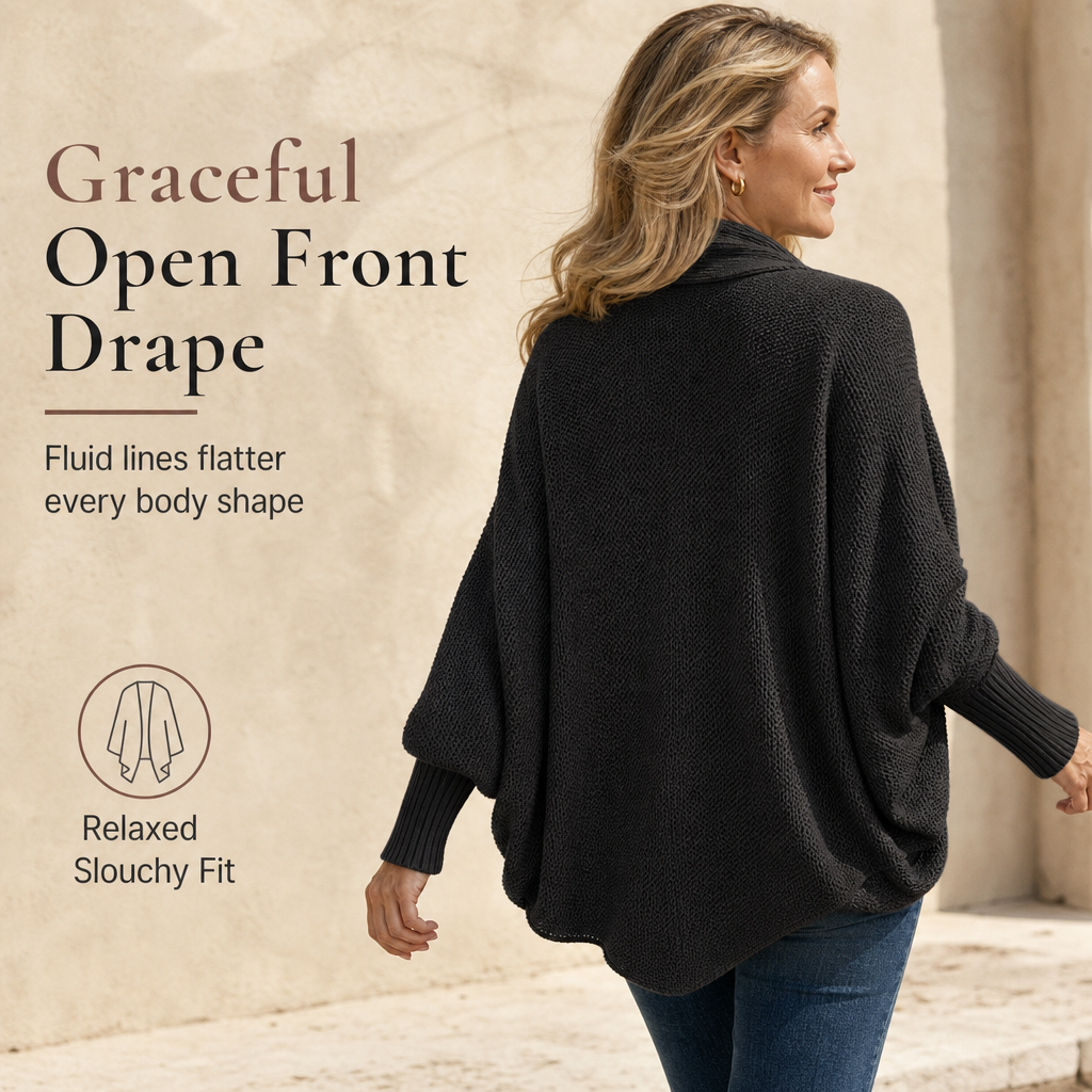 💖Black Friday Mega Deal – 50% off!💖 Women's Loose Batwing Sleeve Knit Cardigan Open Front Shawl for Autumn and Winter