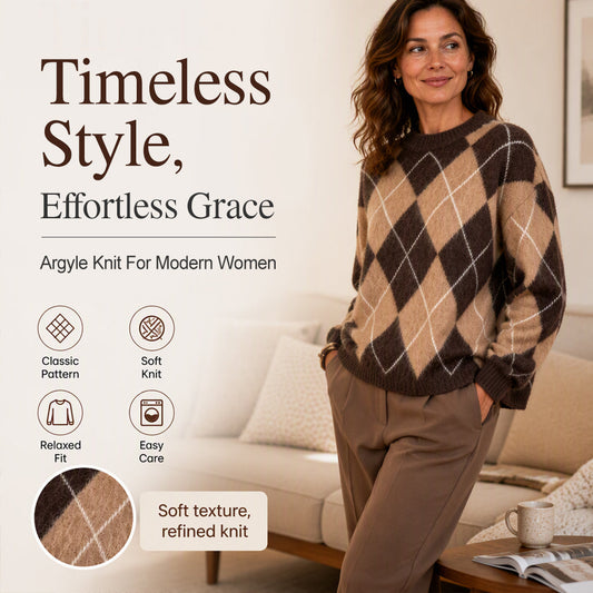 🤎Women's Retro Argyle Cozy Knit Sweater