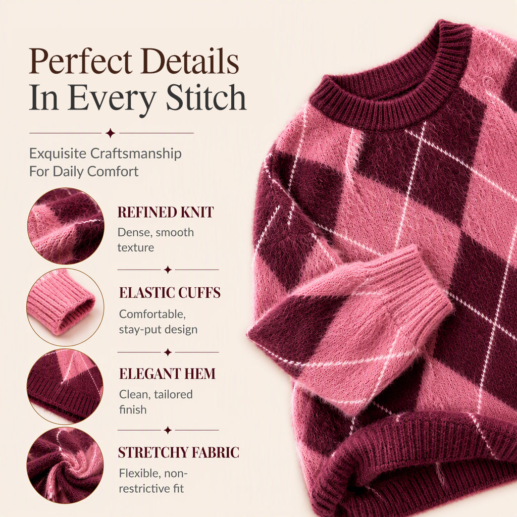 🤎Women's Retro Argyle Cozy Knit Sweater