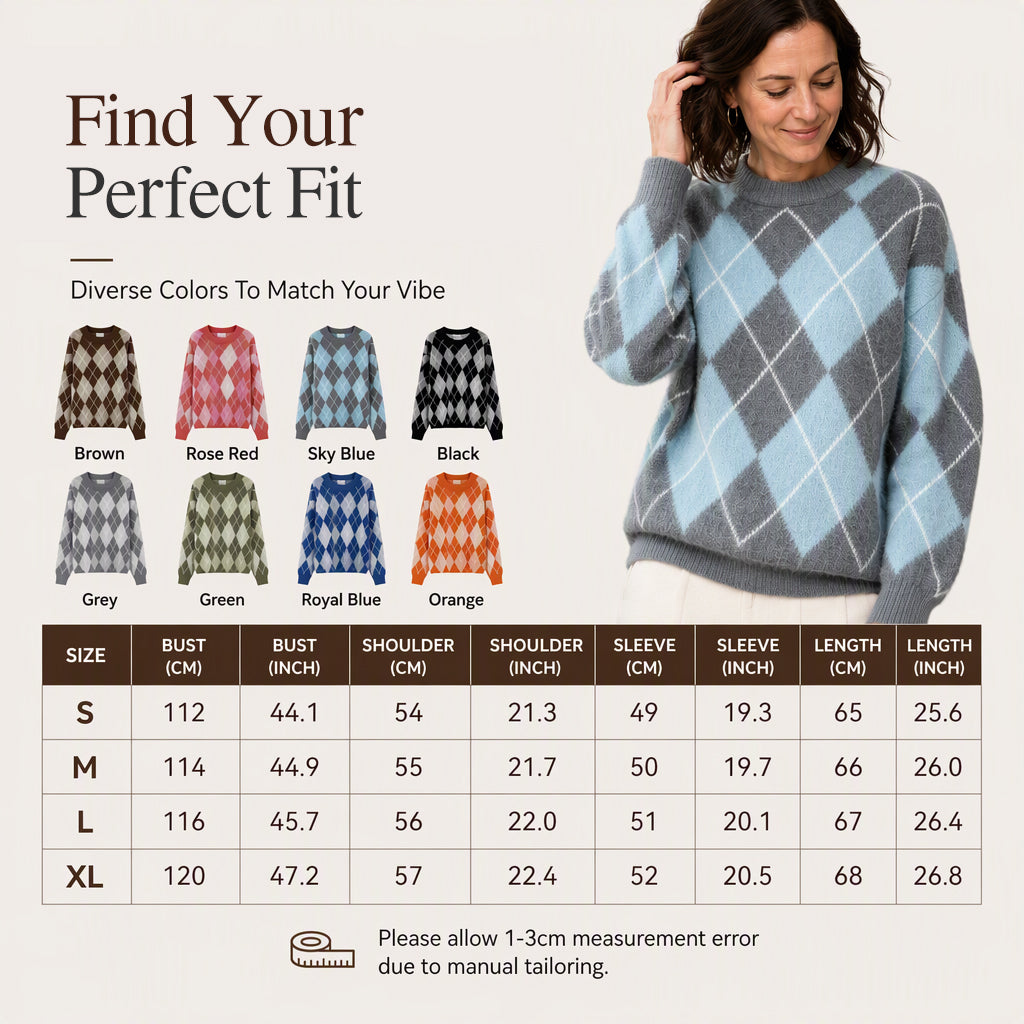 🤎Women's Retro Argyle Cozy Knit Sweater
