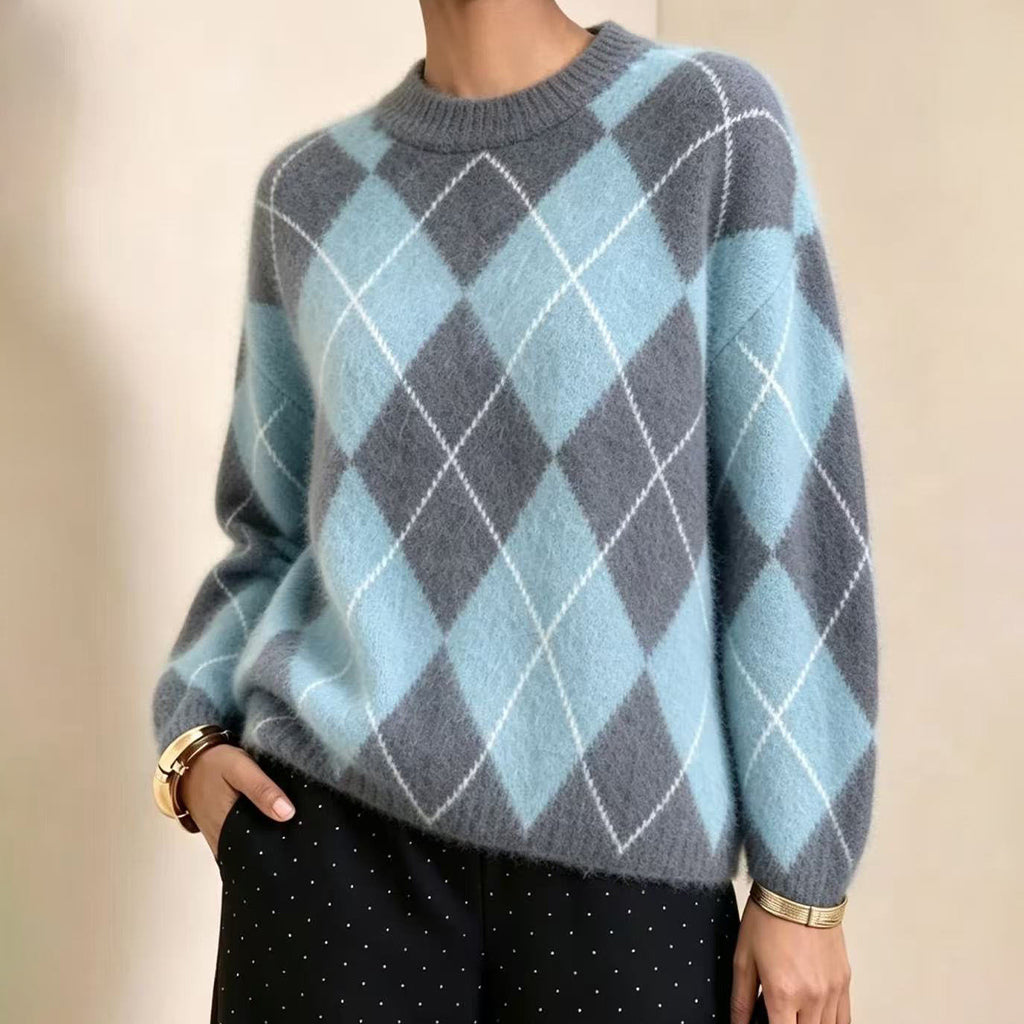 🤎Women's Retro Argyle Cozy Knit Sweater