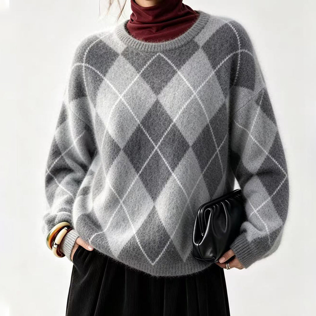 🤎Women's Retro Argyle Cozy Knit Sweater