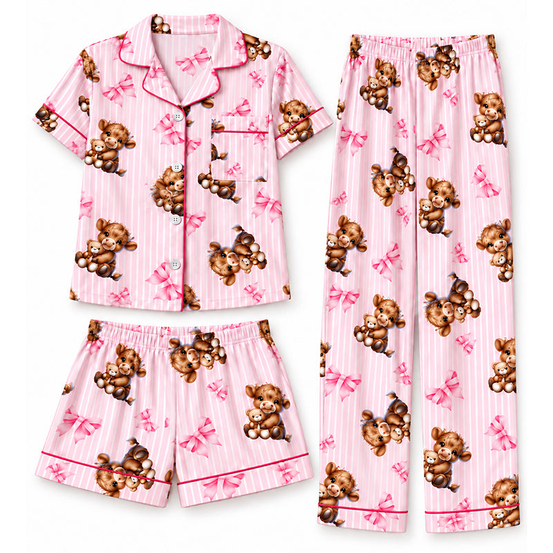 💖Black Friday Mega Deal – 50% off!💖Women's Highland Cow Print 3-Piece Pajama Set 🐮Cozy Lounge & Sleepwear✨