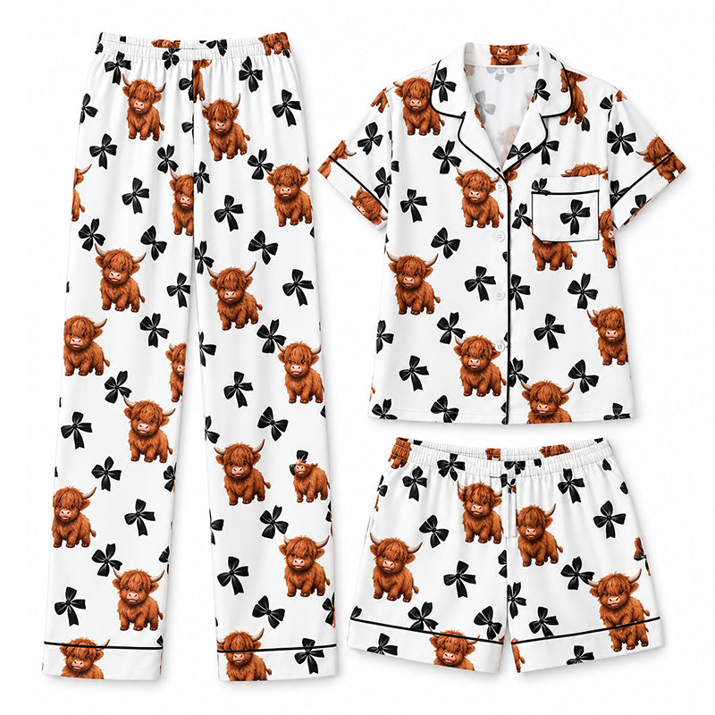 💖Black Friday Mega Deal – 50% off!💖Women's Highland Cow Print 3-Piece Pajama Set 🐮Cozy Lounge & Sleepwear✨