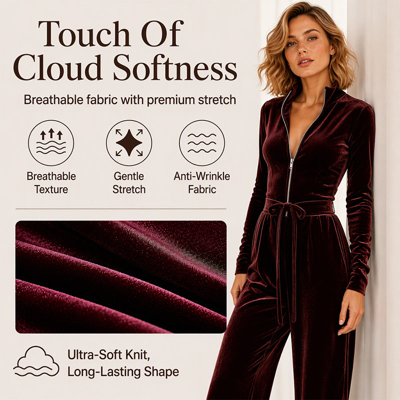 💖Black Friday Mega Deal – 50% off!💖Women's Chic Stand Collar Velvet Jumpsuit