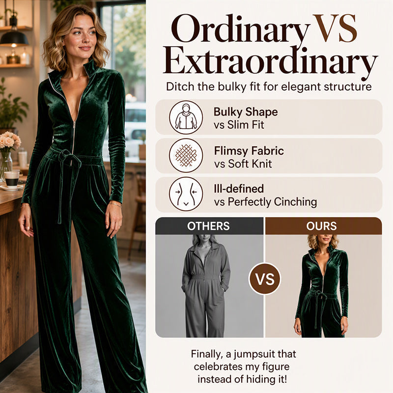 💖Black Friday Mega Deal – 50% off!💖Women's Chic Stand Collar Velvet Jumpsuit