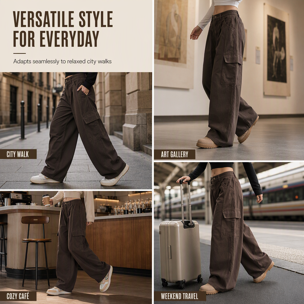 💖Black Friday Mega Deal – 50% off!💖Women's High Waisted Wide Leg Baggy Cargo Pants with Utility Pockets Loose Fit Cotton Blend Trousers
