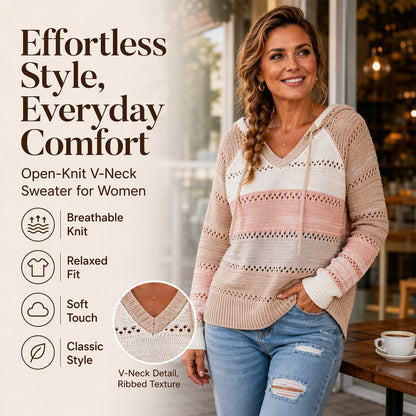 💖Black Friday Mega Deal – 50% off!💖🌈 Women's Color Block Hollow-Out Knit Hoodie