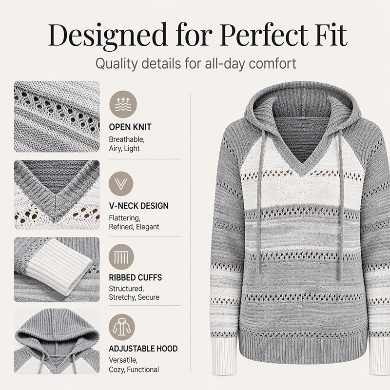 💖Black Friday Mega Deal – 50% off!💖🌈 Women's Color Block Hollow-Out Knit Hoodie