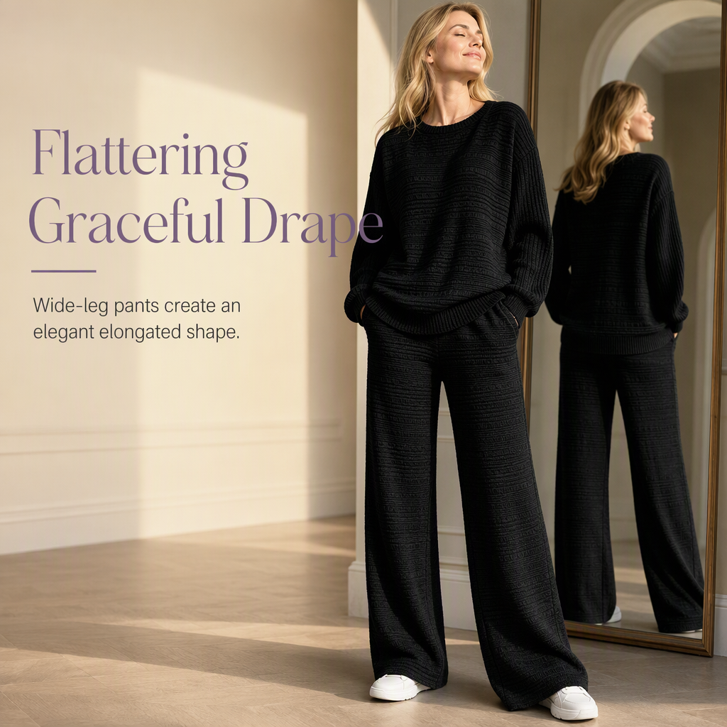 ⚡ 💖Black Friday Mega Deal – 50% off!💖🌸Women's Autumn Winter Ribbed Knit Two Piece Set Casual Long Sleeve Top and Wide Leg Pants
