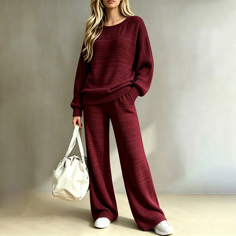 ⚡ 💖Black Friday Mega Deal – 50% off!💖🌸Women's Autumn Winter Ribbed Knit Two Piece Set Casual Long Sleeve Top and Wide Leg Pants