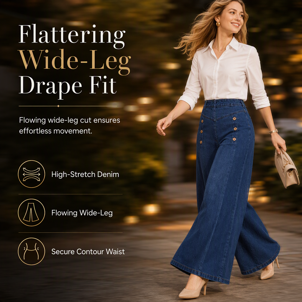 ⏰  💖Black Friday Mega Deal – 50% off!💖!✨High Waisted Wide Leg Stretch Denim Jeans with Decorative Buttons