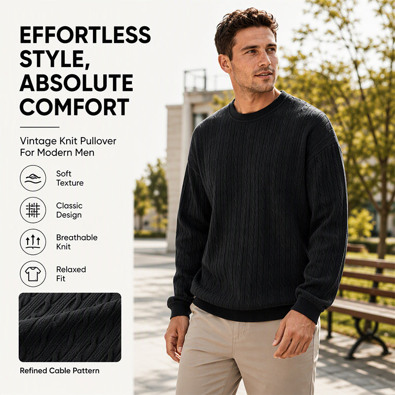 🖤Black Friday Sale:50% OFF🖤Men's Cable Knit Crewneck Sweatshirt