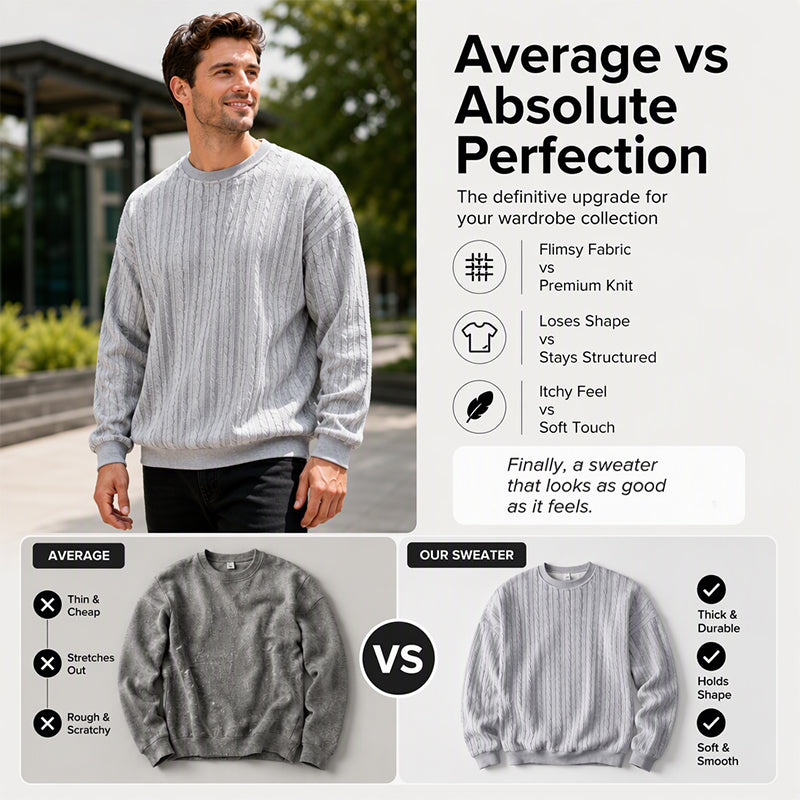 🖤Black Friday Sale:50% OFF🖤Men's Cable Knit Crewneck Sweatshirt