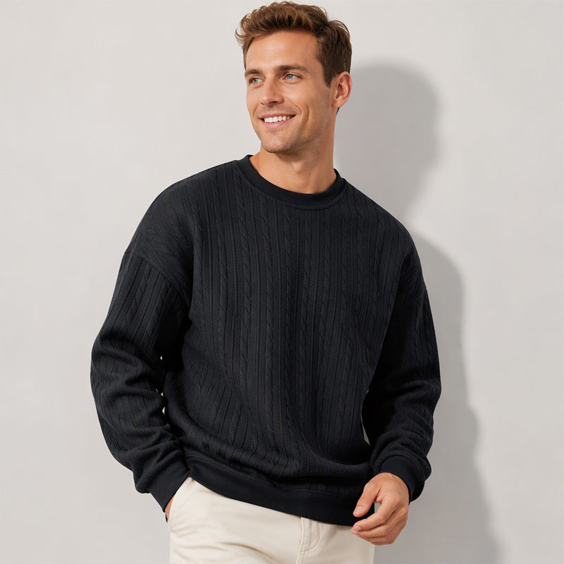 🖤Black Friday Sale:50% OFF🖤Men's Cable Knit Crewneck Sweatshirt
