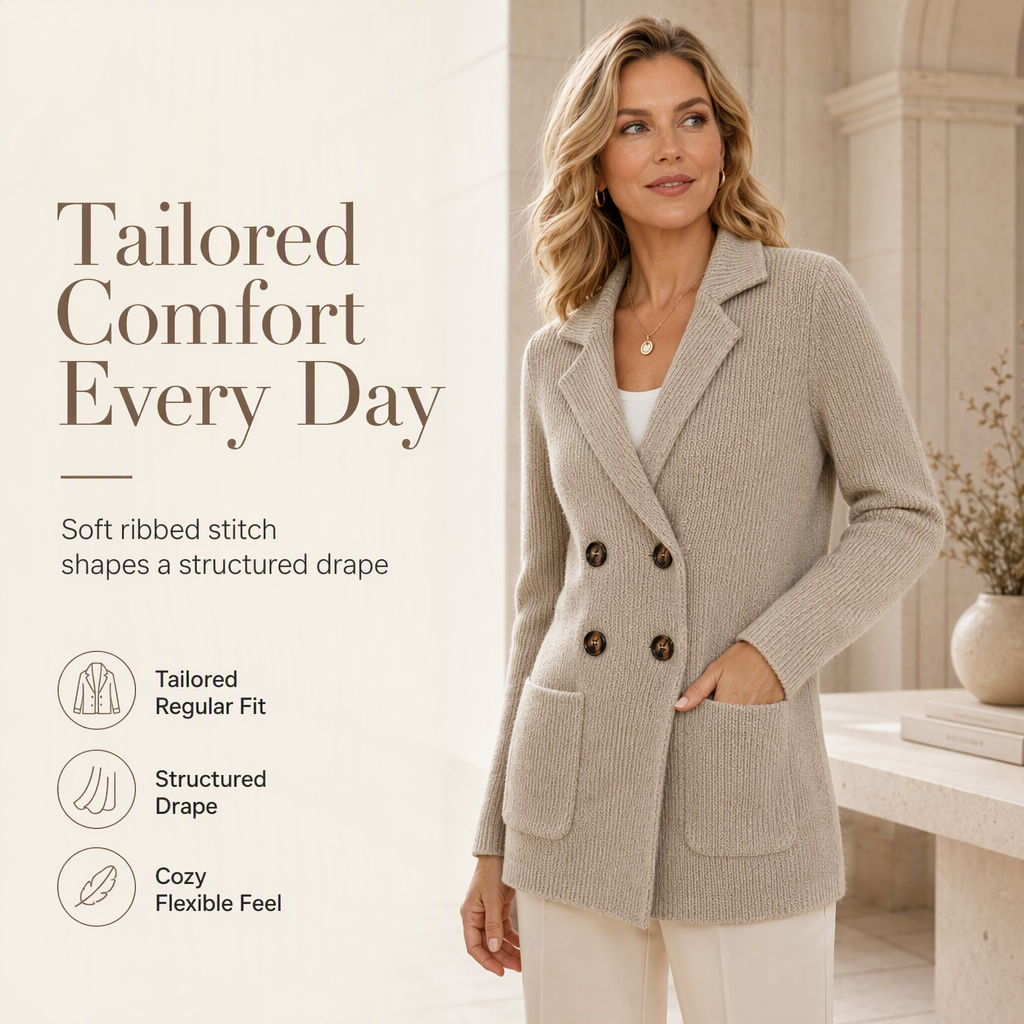💖Black Friday Mega Deal – 50% off!💖🧵 Women's Double-Breasted Ribbed Knit Cardigan with Pockets and Notched Lapel