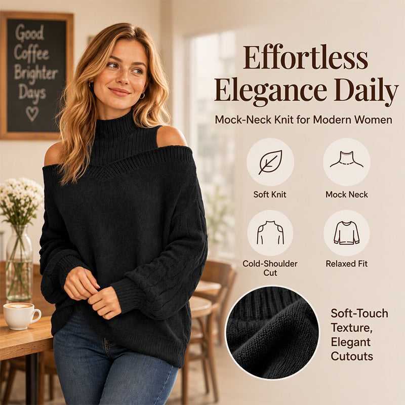 💖Black Friday Mega Deal – 50% off!💖 Women's Cold Shoulder Mock Neck Sweater